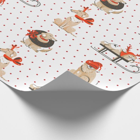 Doppy Puppy Red Dot Muster Weihnachtswrapping Pape Geschenkpapier (Ecke)