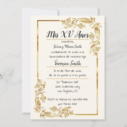 Dorado Quinceañera Einladung (Vorderseite)