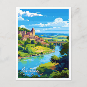 Dordogne France Travel Vintag Illustration Postkarte