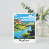 Dordogne France Vintage Travel Illustration Postkarte (Stehend Vorderseite)