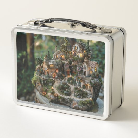 Dorf am Baumstamm Metall Brotdose (Rückseite)