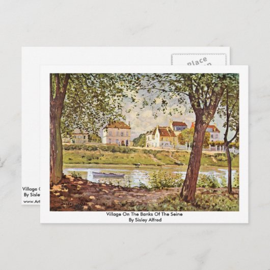 Dorf am Seine-Ufer von Sisley Alfred Postkarte (Vorne/Hinten)