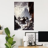 Dorf auf dem Schnee und Berg | AI Art Poster (Heimbüro)