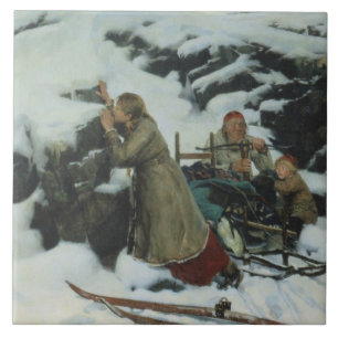 Dorf Burnt im Winter (von Albert Edelfelt) Fliese