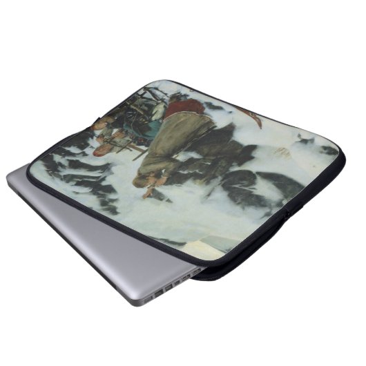 Dorf Burnt im Winter (von Albert Edelfelt) Laptopschutzhülle (Vorne Knopf)