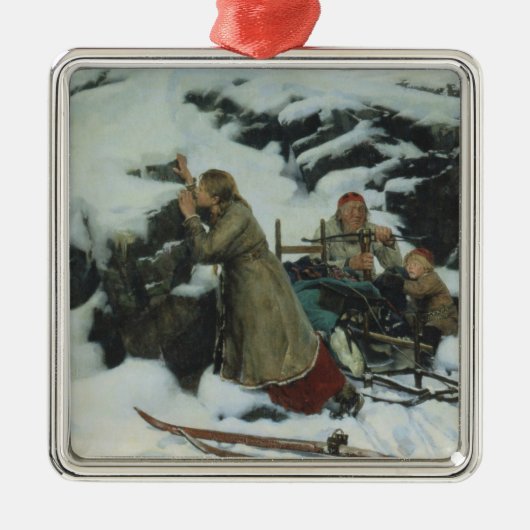 Dorf Burnt im Winter (von Albert Edelfelt) Ornament Aus Metall (Vorne)