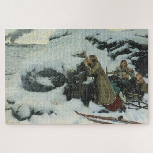 Dorf Burnt im Winter (von Albert Edelfelt) Puzzle (Horizontal)
