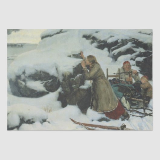 Dorf Burnt im Winter (von Albert Edelfelt) Seidenpapier (Vorderseite)
