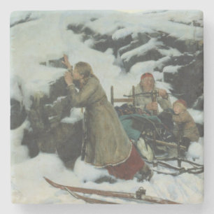 Dorf Burnt im Winter (von Albert Edelfelt) Steinuntersetzer