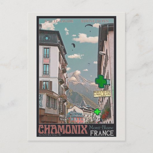 Dorf Chamonix (schwarz) Postkarte (Vorderseite)