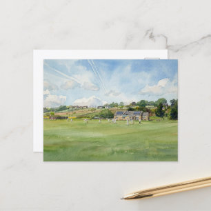Dorf-Cricket unter dem Himmel Yorkshires Aquarell Postkarte