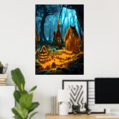 Dorf Gingerbread im dunklen Wald | Art der AI Poster (Heimbüro)