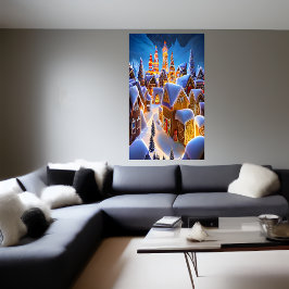 Dorf Gingerbread im Schnee | AI Art Poster