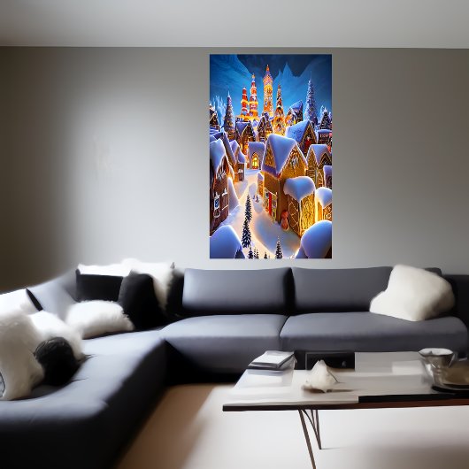 Dorf Gingerbread im Schnee | AI Art Poster