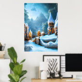 Dorf Gingerbread im Schnee | Art der AI Poster (Heimbüro)