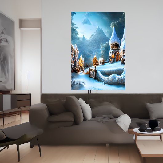 Dorf Gingerbread im Schnee | Art der AI Poster