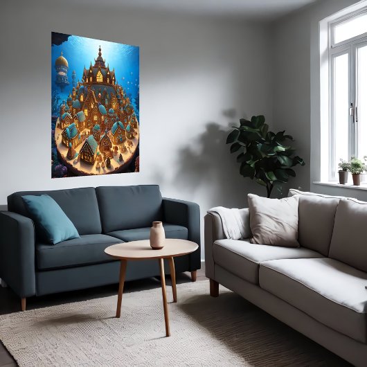 Dorf Gingerbread unter dem Meer | Art der AI Poster