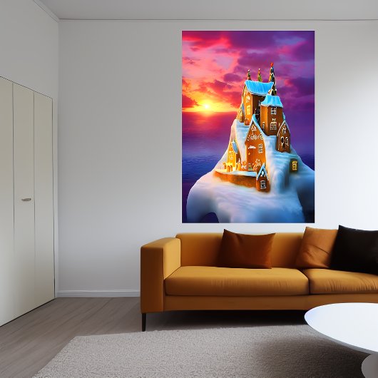Dorf Gingerbrei auf einem Eisberg | AI Art Poster