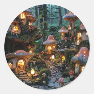 Dorf Gnome zur Zeit des Abends Runder Aufkleber