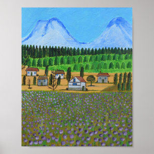 Dorf mit dem Tatra-Gebirge im Hintergrund Poster