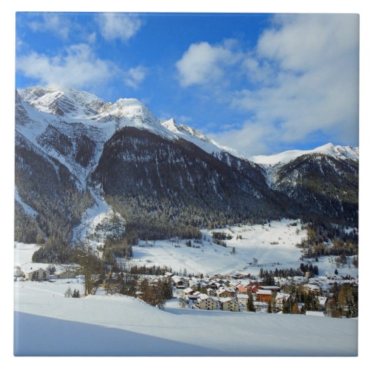 Dorf Schweiz im Bergtal Fliese (Vorderseite)