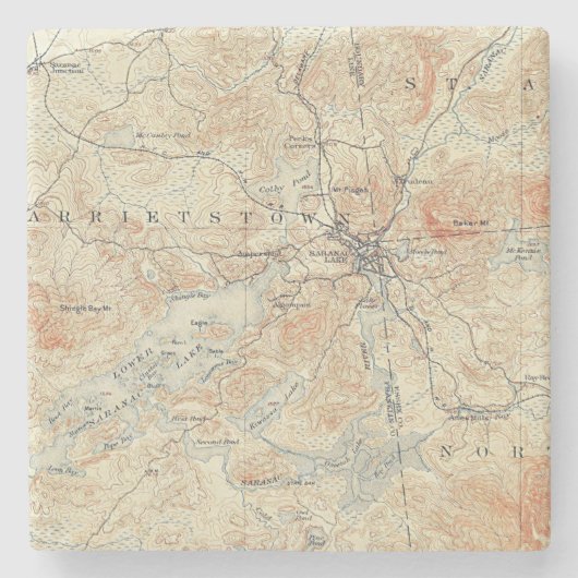 Dorf und Gebiet des Saranac Sees in Adirondacks Steinuntersetzer (Vorderseite)