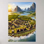Dorf, Wasser und Ozean | AI Art Poster (Vorne)