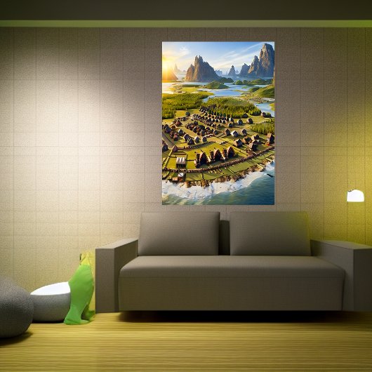 Dorf, Wasser und Ozean | AI Art Poster
