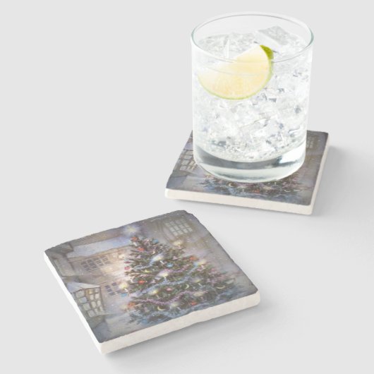 Dorf-Weihnachten Steinuntersetzer (Seitenansicht)