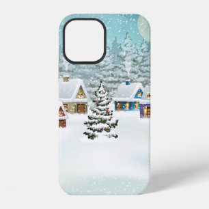 Dorf-Winterlandschaft mit schneebedeckten Häusern iPhone 12 Hülle