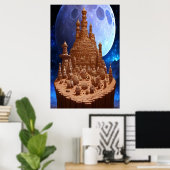 Dörfchen Gingerbrot und Mond | Art der AI Poster (Heimbüro)