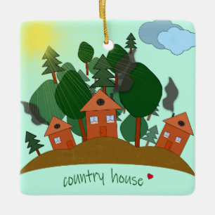 Dorfhäuser am Waldrand. Keramikornament
