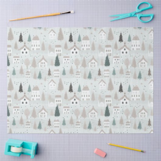 Dorfhäuser Bäume Vögel Weihnachten Seidenpapier (Basteln)