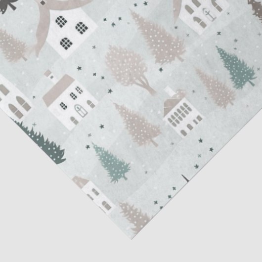 Dorfhäuser Bäume Vögel Weihnachten Seidenpapier (Ausschnitt)
