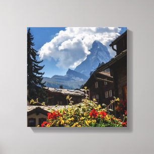 Dorfhäuser Matterhorn und Zermatt, Schweiz Leinwanddruck