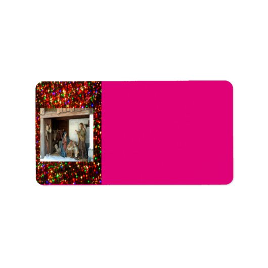 Dorfkrippe unter Canopy mehrfarbige Sterne Adressaufkleber (Vorne)