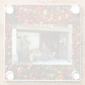 Dorfkrippe unter Canopy mehrfarbige Sterne Glasuntersetzer (Rückseite)