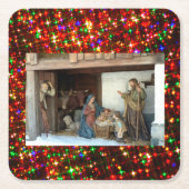 Dorfkrippe unter Canopy mehrfarbige Sterne Rechteckiger Pappuntersetzer (Vorderseite)