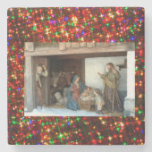 Dorfkrippe unter Canopy mehrfarbige Sterne Steinuntersetzer (Vorderseite)