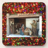 Dorfkrippe unter Canopy mehrfarbige Sterne Untersetzer (Vorderseite)