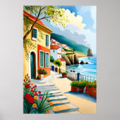 Dorfmalerei auf Strandklippe dekorierte Blume Poster (Vorne)