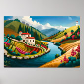 Dorfmalerei mit Rocky River und Lush Fields Poster (Vorne)