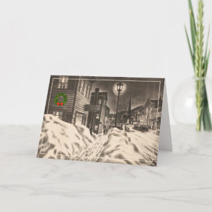 Dorfstraße in einer Winter Nacht Kränze Karte