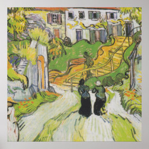 Dorfstraße und Treppen in Auvers mit Zahlen Poster