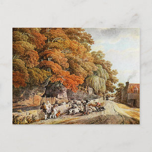 Dorfszene Aquarell-Gemälde Postkarte! Postkarte