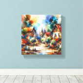 Dorfwasserfarbe Leinwanddruck (Insitu (Holzboden))