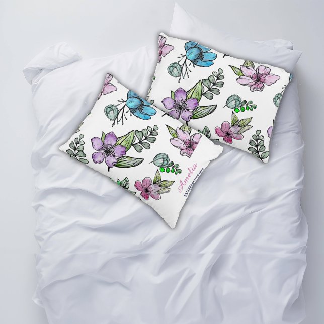 Dorm Essentials Wasserfarben Blume personalisieren Dekokissen (Von Creator hochgeladen)