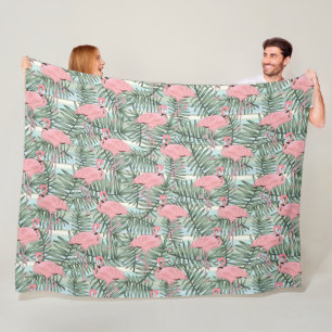 Dorm Fleece Blanket mit rosa Flamingos Palmblätter