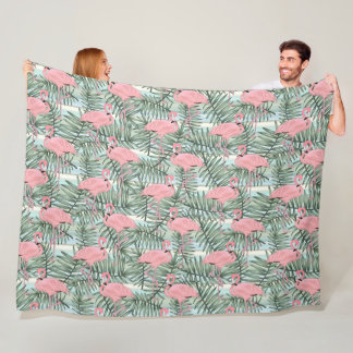 Dorm Fleece Blanket mit rosa Flamingos Palmblätter