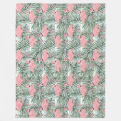 Dorm Fleece Blanket mit rosa Flamingos Palmblätter (Vorderseite)